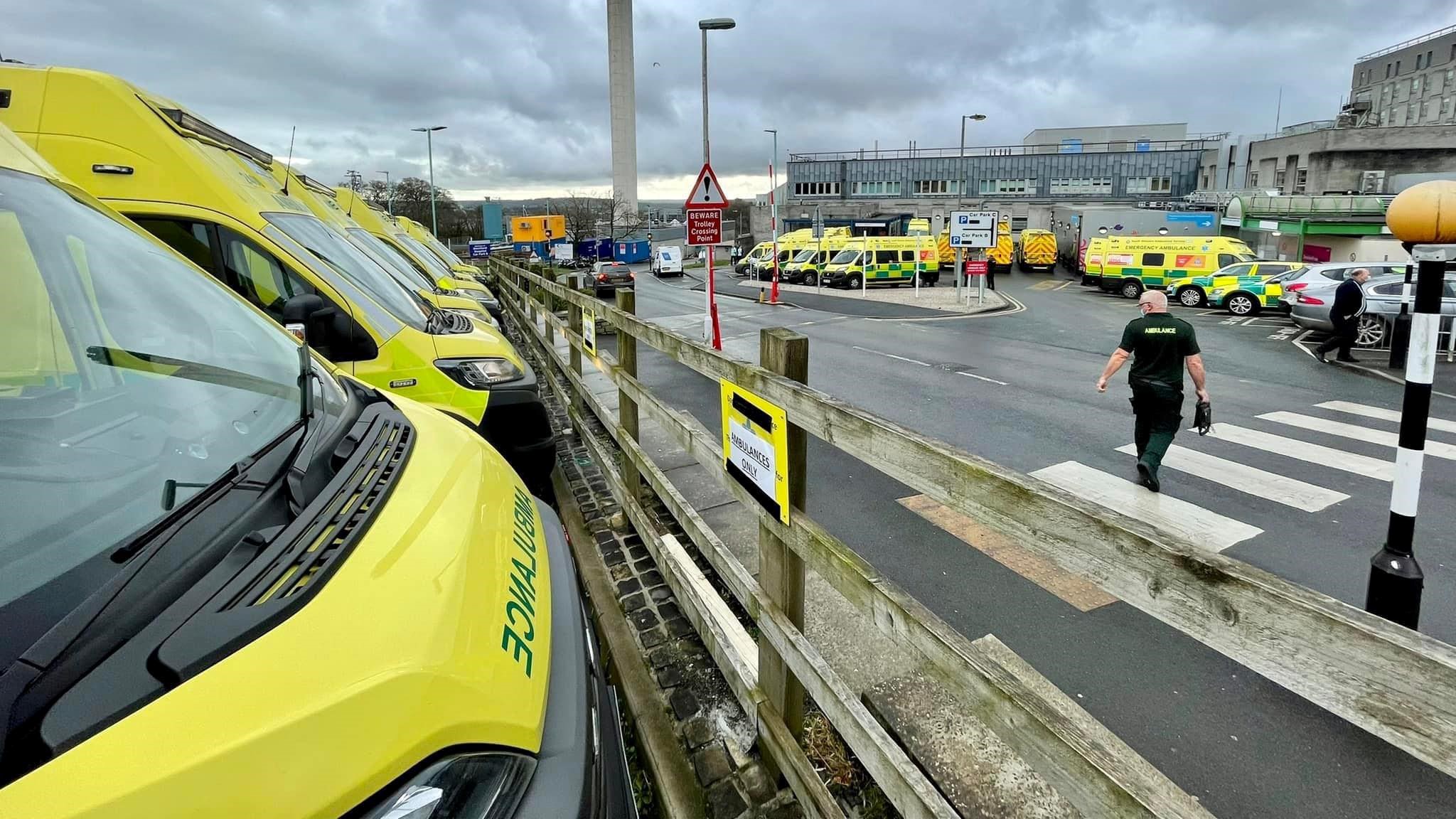 DOZENS Of Ambulances Pictured Waiting Outside Plymouth's Derriford ...